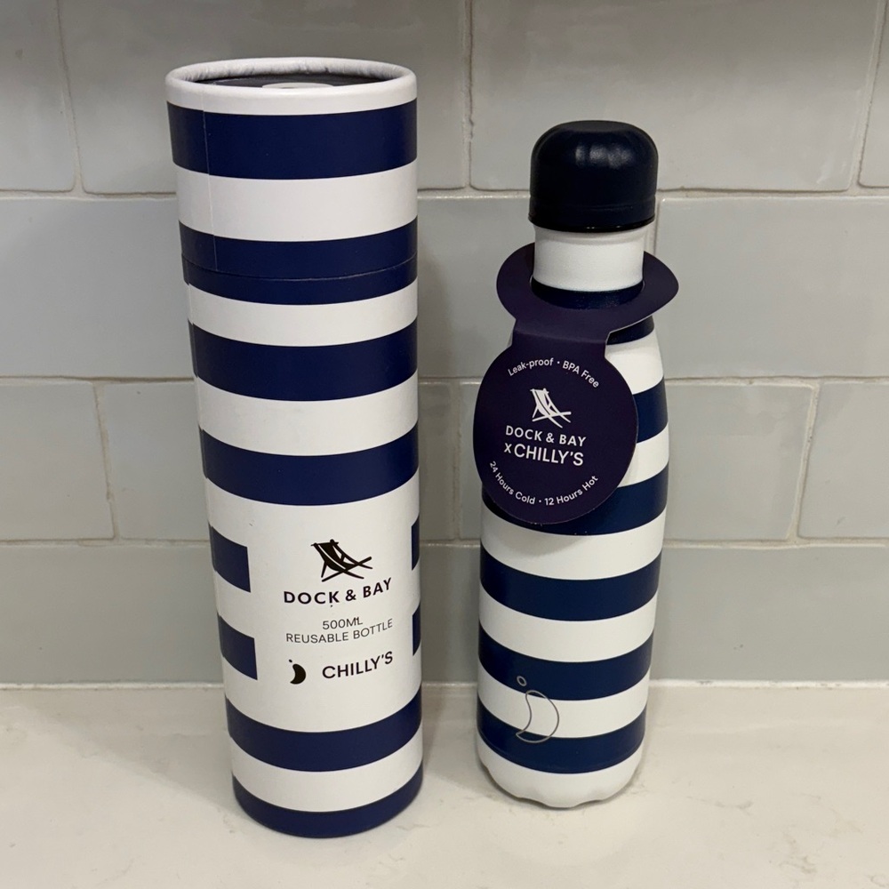 NWT Blue and White Striped Reusable Bottle
